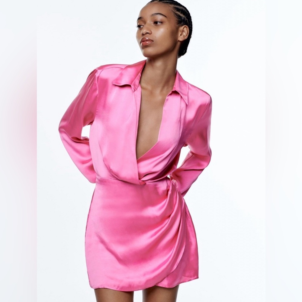 Zara Pink Satin Wrap Dress